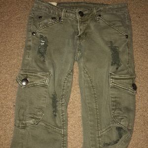 Army green distressed jeans